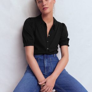 Nessa Broderie Collar Blouse-Black