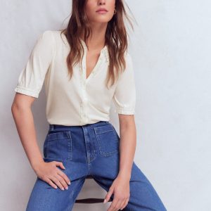 Nessa Broderie Collar Blouse-Ivory