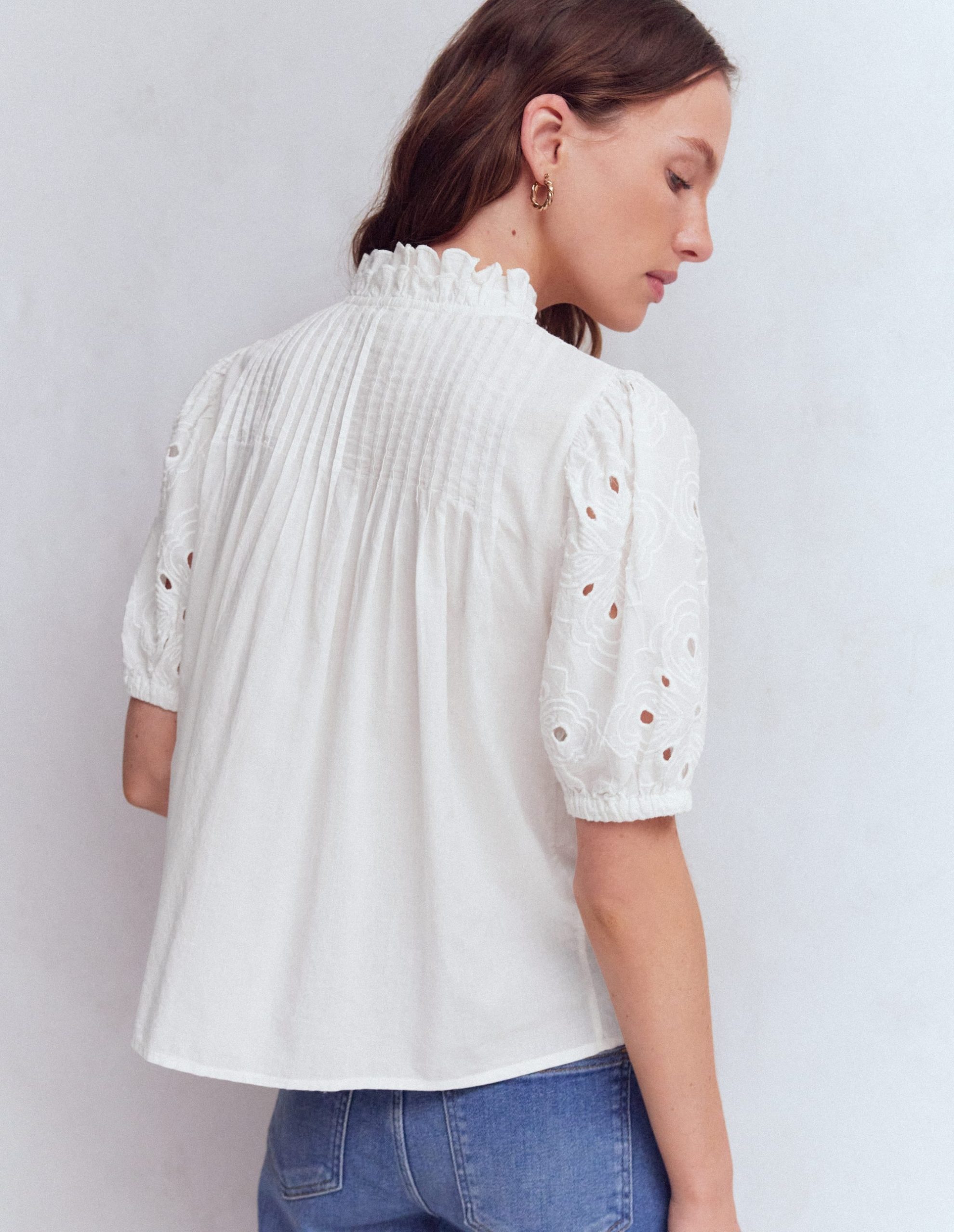 Cutwork Puff Sleeve Top-White - Image 4