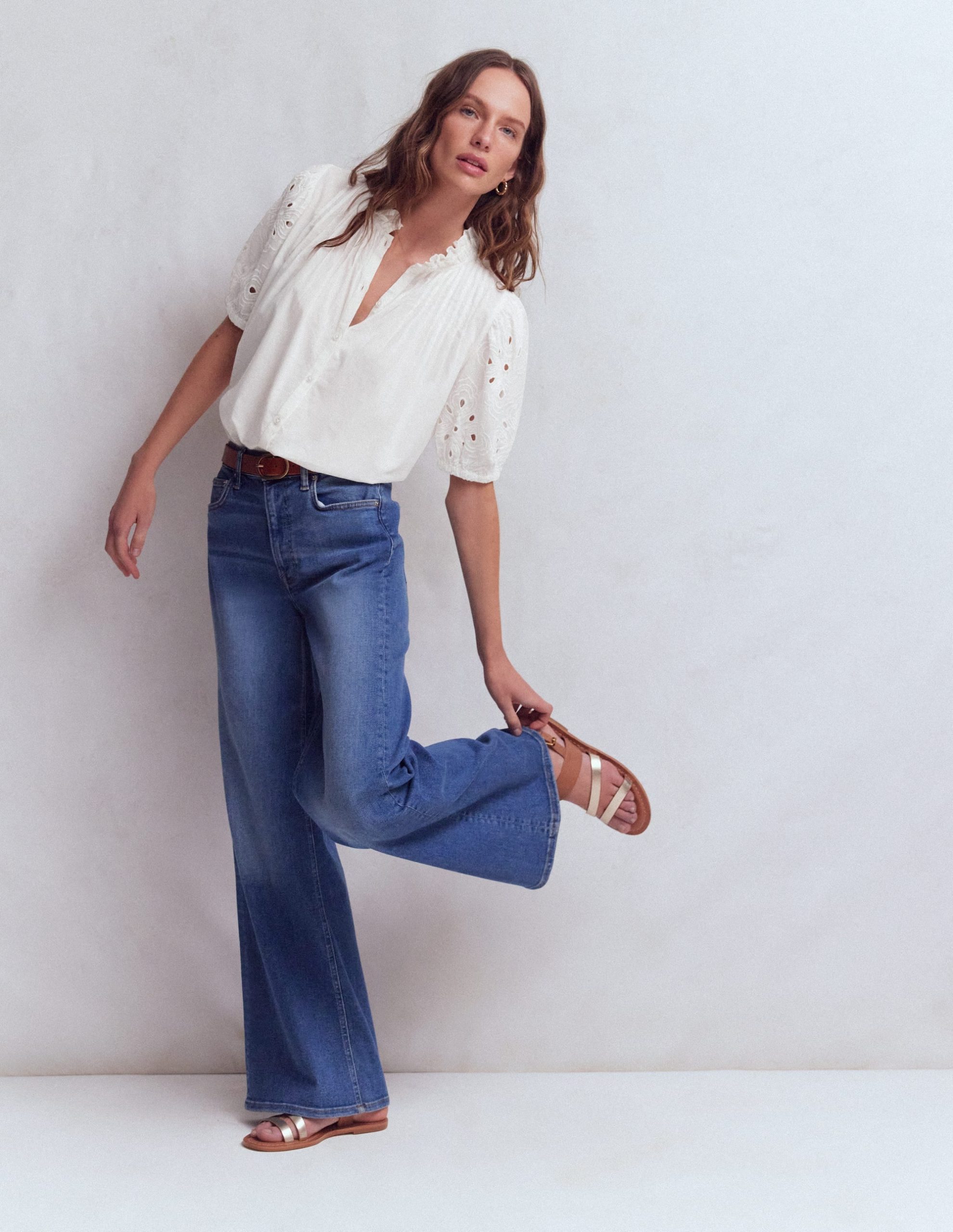 Cutwork Puff Sleeve Top-White - Image 5