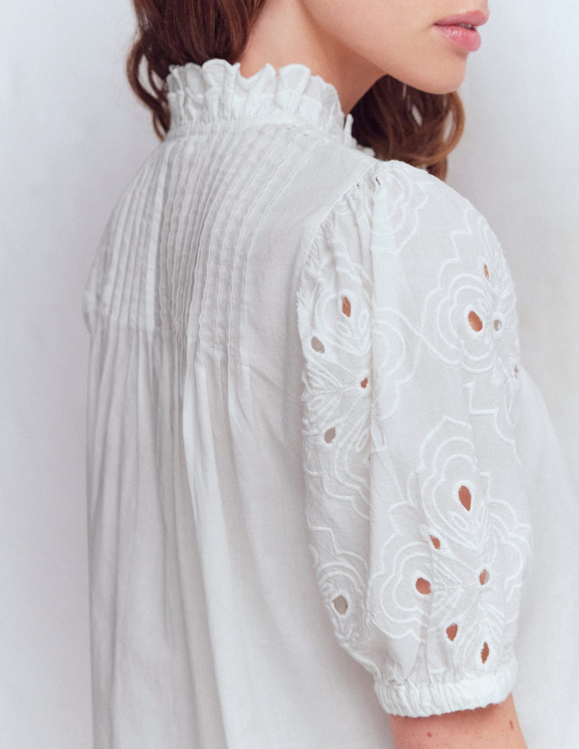 Cutwork Puff Sleeve Top-White - Image 6