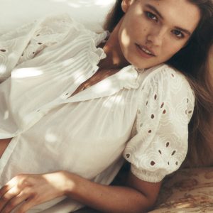 Cutwork Puff Sleeve Top-White