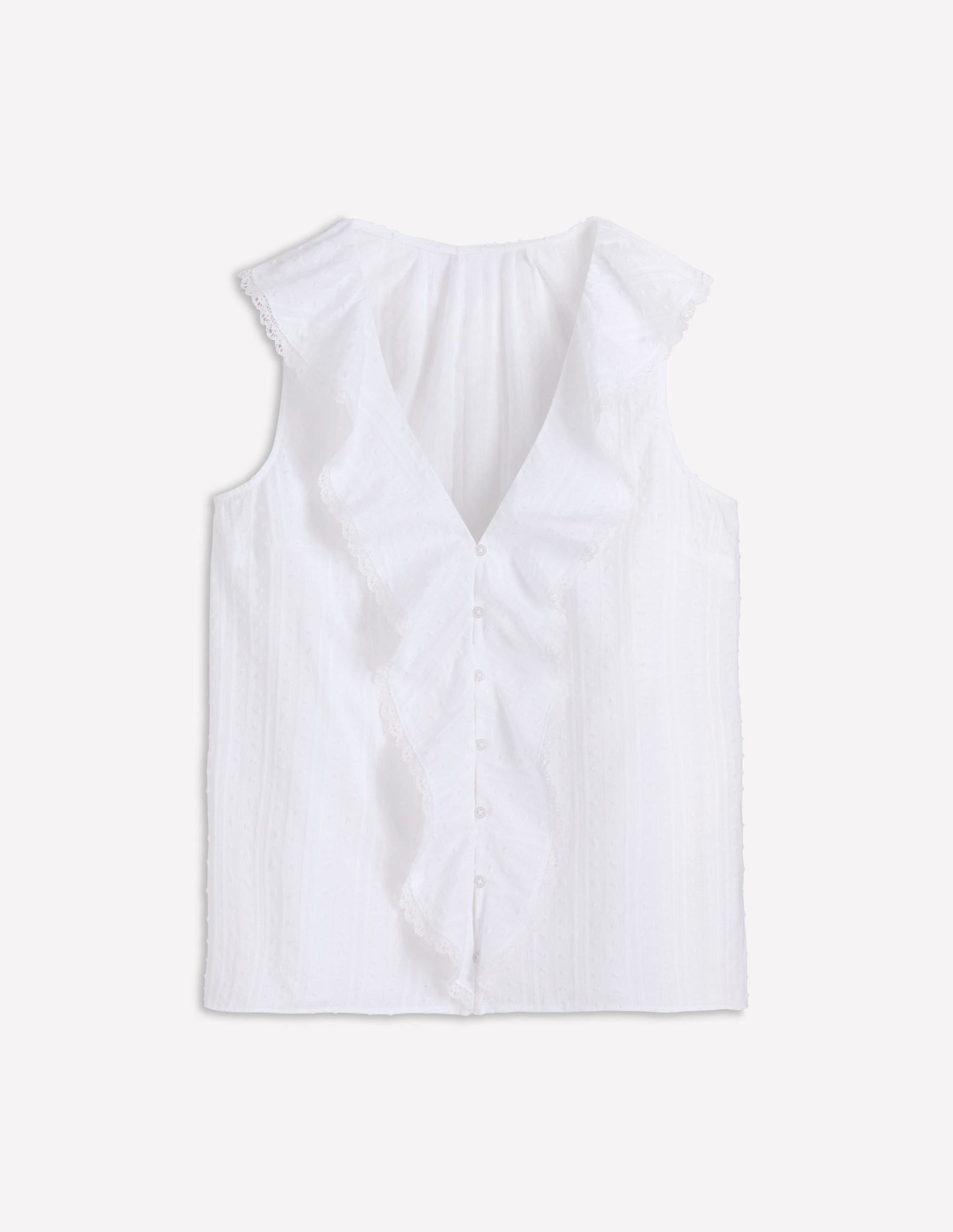 Sleeveless V-neck Ruffle Top-White - Image 6