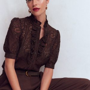 Sasha Short Sleeve Lace Top-Bitter Chocolate