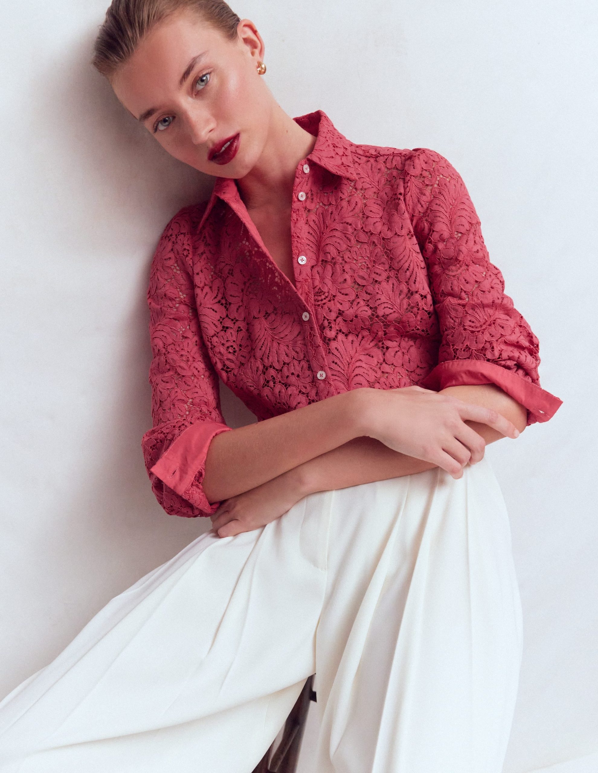 Cara Lace Shirt-Cherry Blush