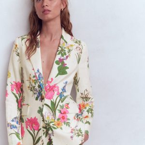 Woodbridge Linen Blazer-Ivory. Delicate Blossom