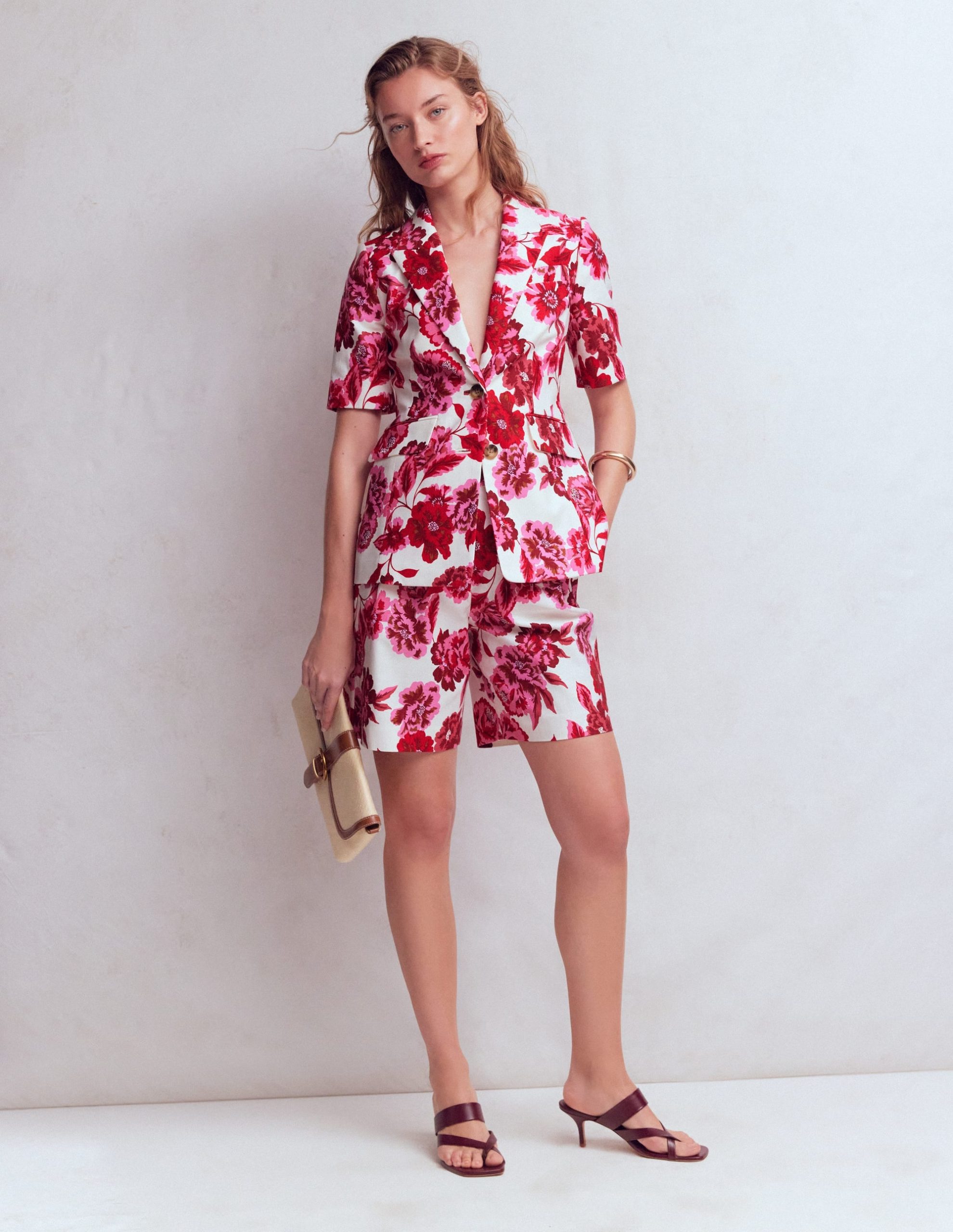 Short Sleeve Cotton Blazer-Sangria Sunset. Floral Print - Image 6