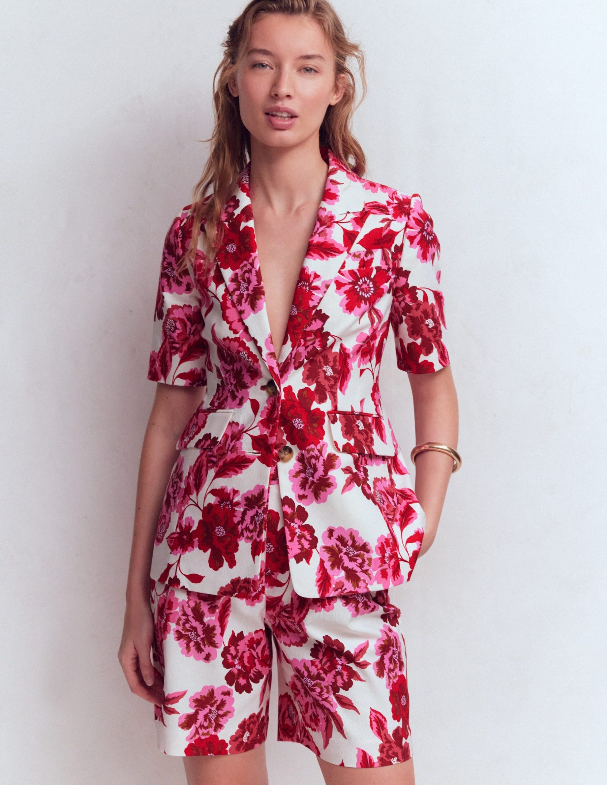 Short Sleeve Cotton Blazer-Sangria Sunset. Floral Print - Image 7