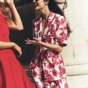 Short Sleeve Cotton Blazer-Sangria Sunset. Floral Print