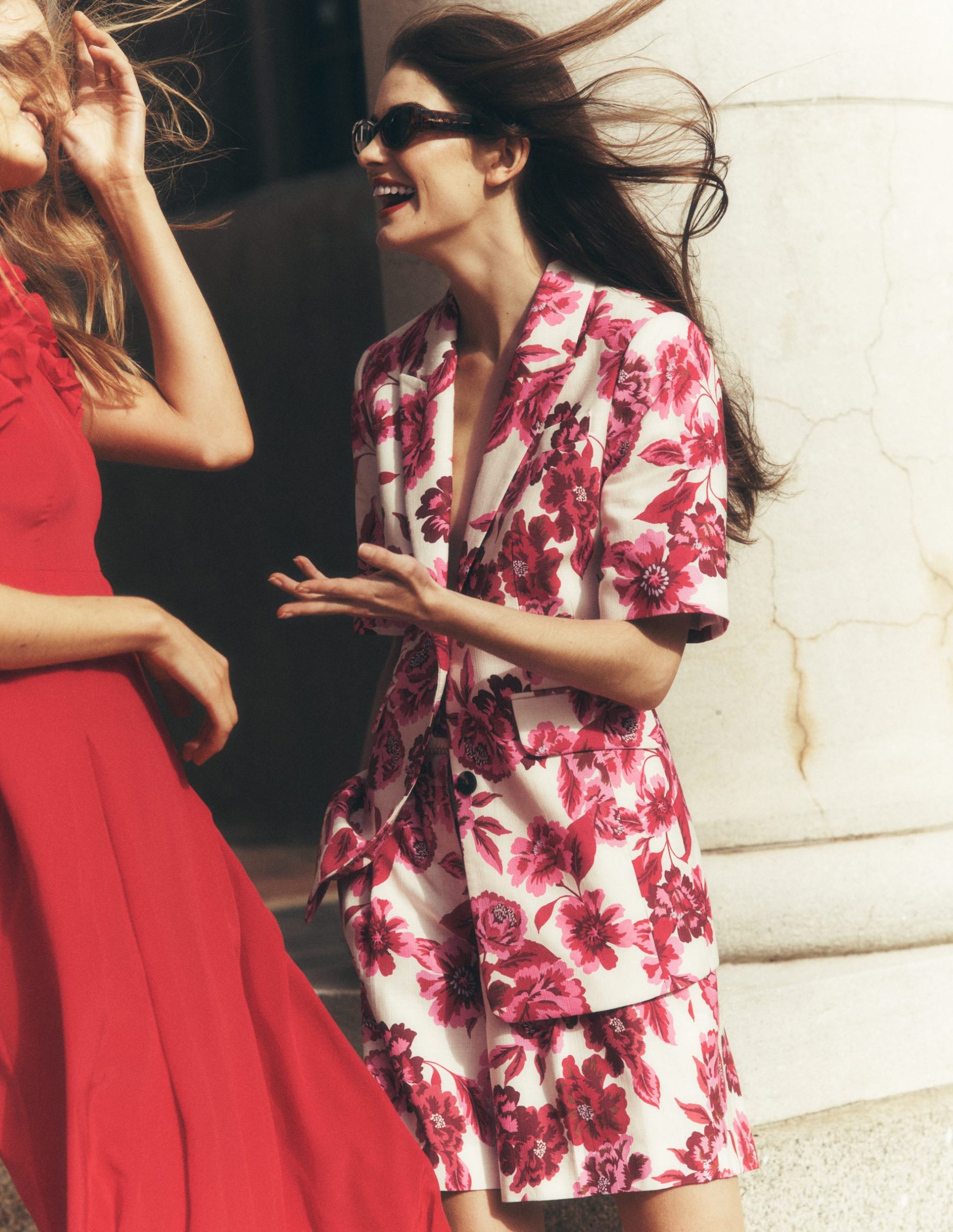 Short Sleeve Cotton Blazer-Sangria Sunset. Floral Print