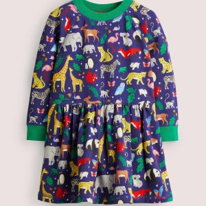Jersey Sweatshirt Dress-Starboard Blue Global Animals