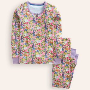 Snug Henley Pajamas-Vintage Pink Bunny Field