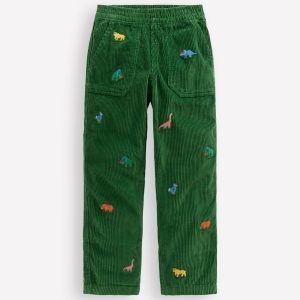 Pull-on Cord Pants-Prehistoric Animals Embroidery