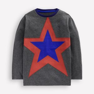 Star Appliqu?? T-shirt-GREY MARL STAR