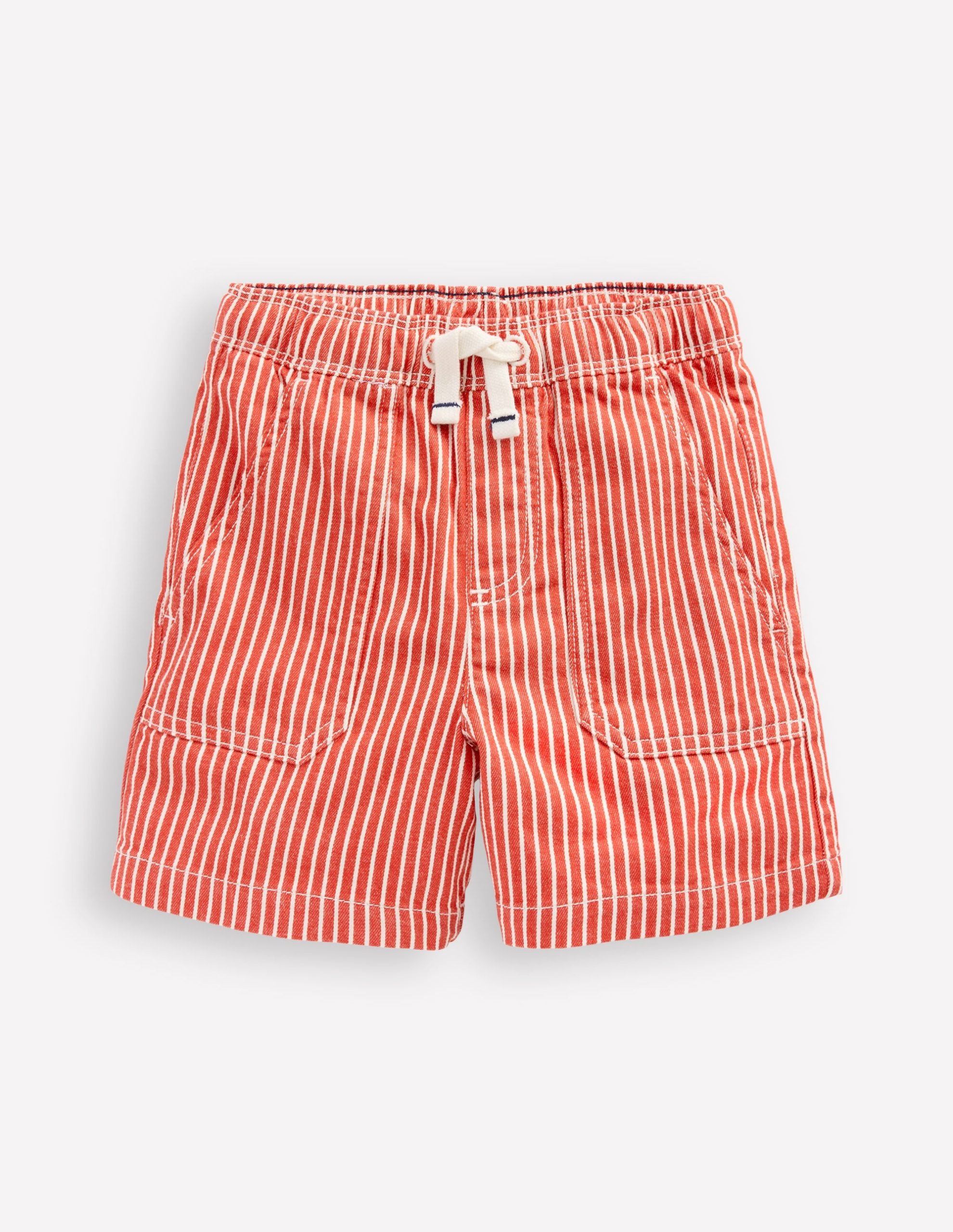 Pull-On Cotton Shorts-Red Ticking