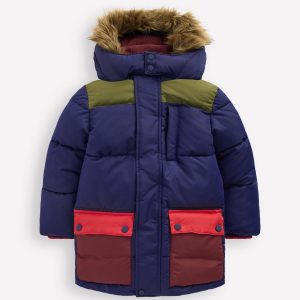 Fleece Lined Padded Coat-Navy Colourblock