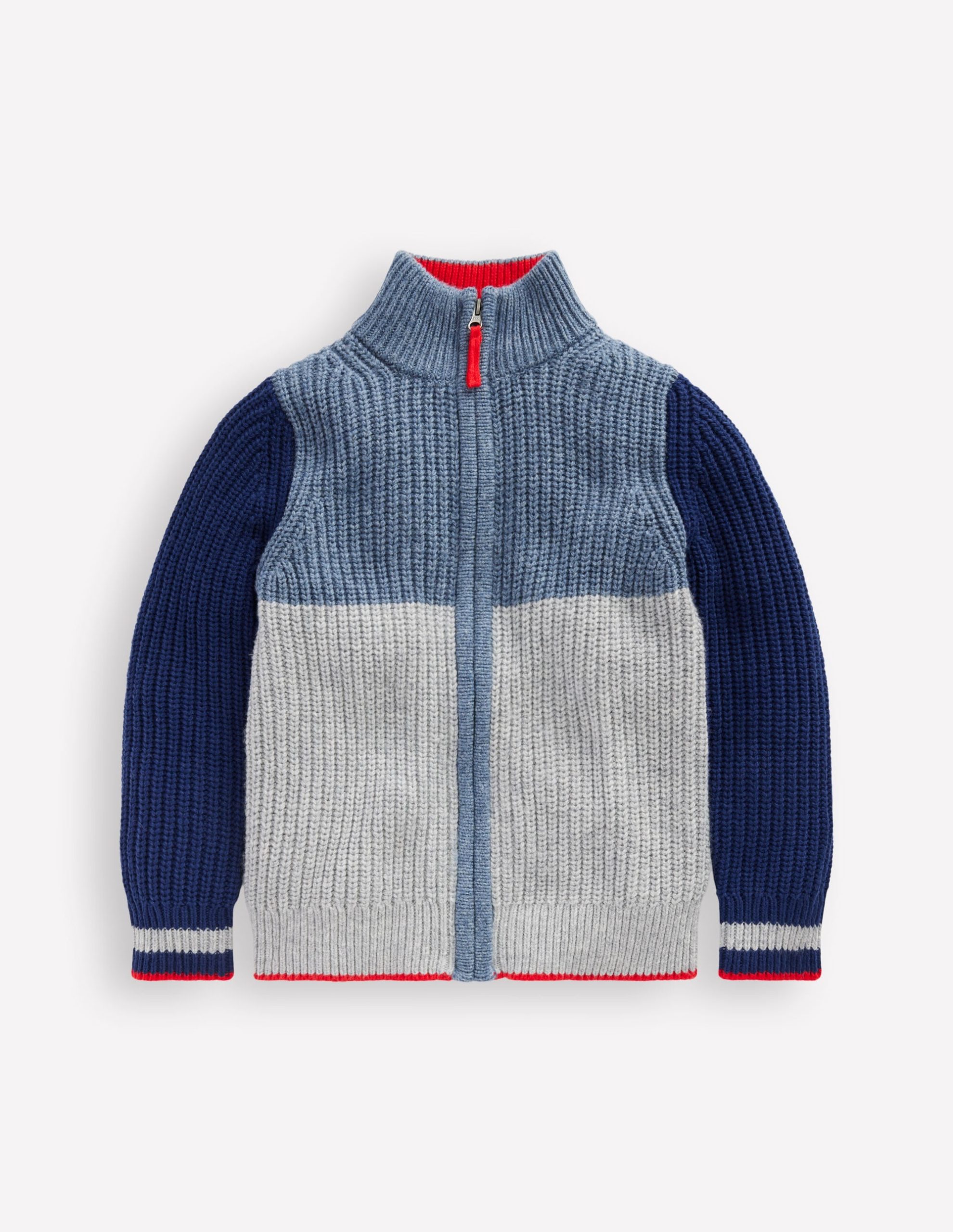 Chunky Zip-Through Jumper-Grey Marl Colour Block