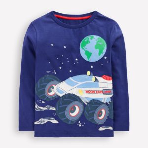 Long Sleeve Appliqu?? T-shirt-Twilight Blue Moon Explorer