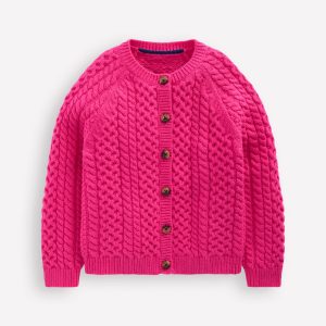 Heritage Cable Cardigan-Raspberry Pink