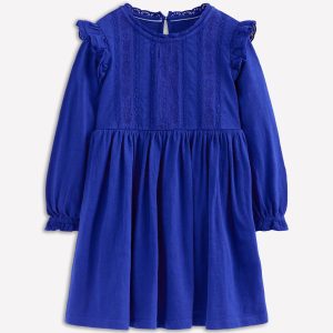 Lace Trim Jersey Dress-Bluejay