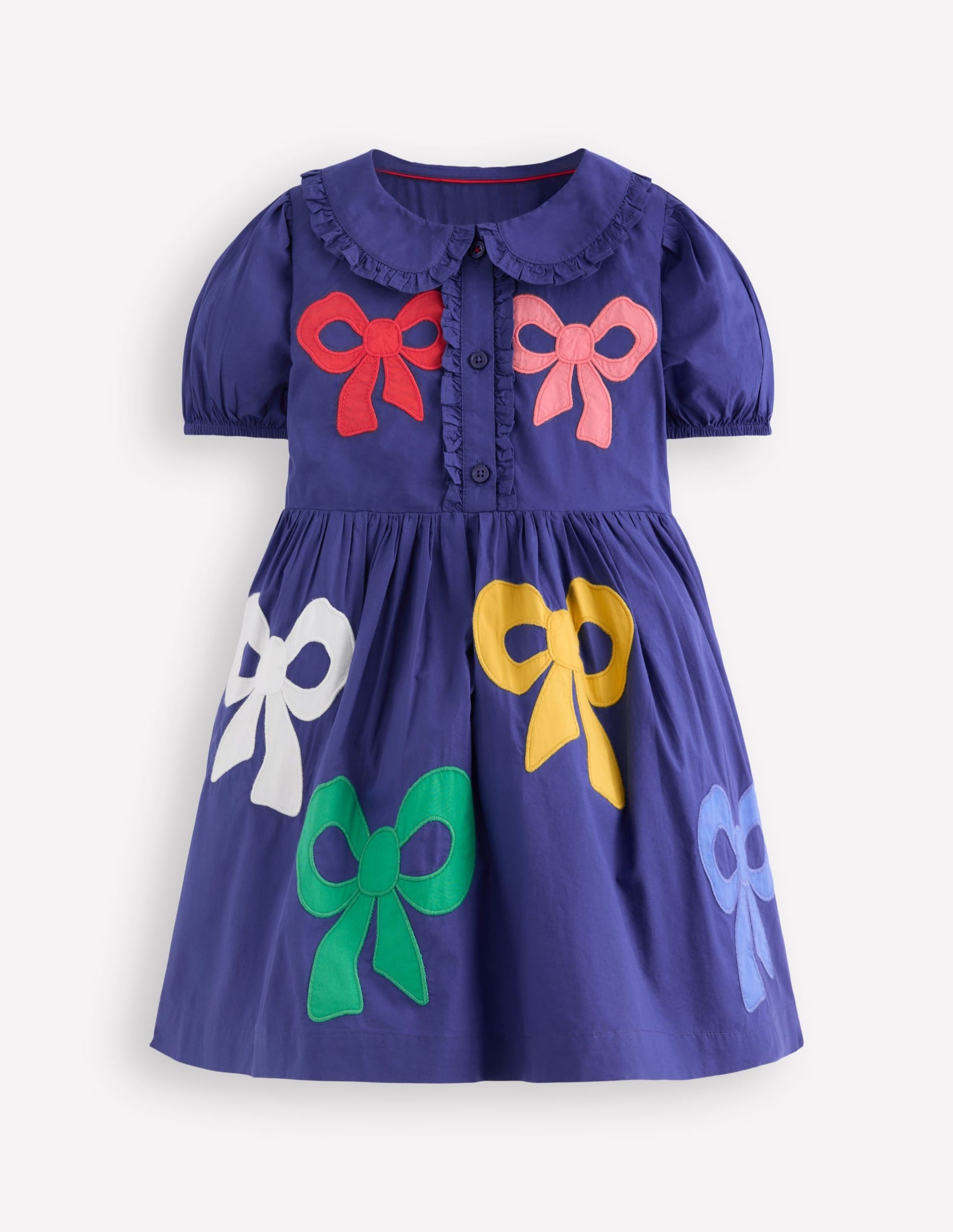 Appliqu?? Bow Shirt Dress-Starboard Blue Bows