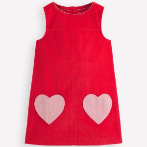 Saffy Cord Pinafore Dress-Poppy Red
