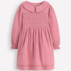 Double Cloth Collared Dress-Pink Heather