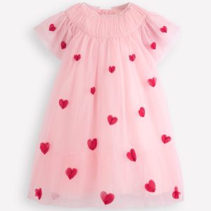 Tiered Tulle Dress-Chalk Pink Hearts