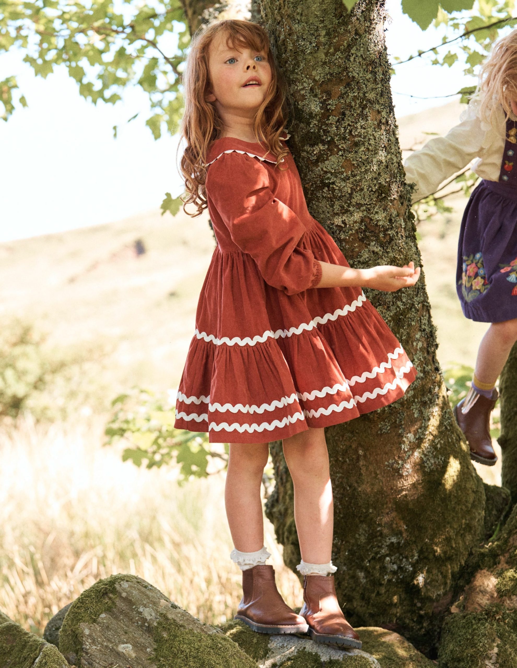 Cord Ric Rac Trim Dress-Roasted Chestnut Brown - Image 4