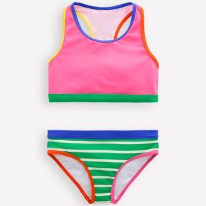 Racerback Bikini-Flamingo Pink/Pea Green Stripe