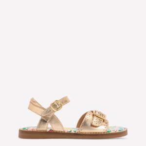 Leather Buckle Sandals-Gold