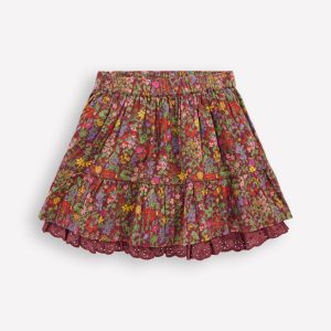 Printed Pull-on Woven Skirt-Chestnut Flower Meadow
