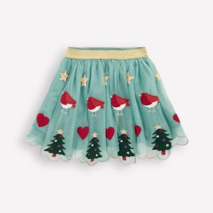 Appliqu?? Tulle Skirt-Eucalyptus Christmas