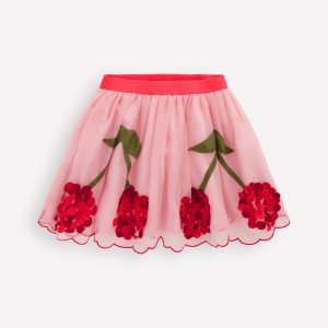 Appliqu?? Tulle Skirt-Vintage Pink Cherries
