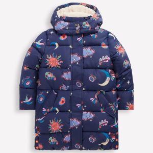 Longline Padded Coat-College Navy Spaced Paisley