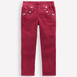 Cord Embroidered Pull-On Pants-Red Bud