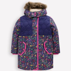 Joni Quilted Parka Coat-Blue Flower Meadow