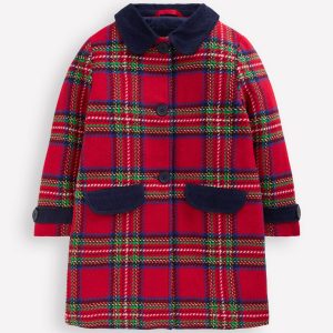 Wool Blend Coat-Red Check