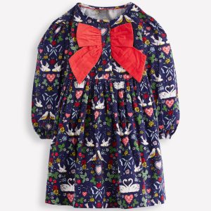Bow Button Through Dress-Starboard Blue Love Birds