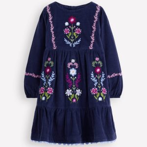 Clover Blouson Cord Dress-College Navy