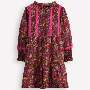 Lace Detail Woven Dress-Chestnut Flower Meadow