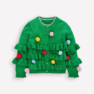 Festive Logo Cardigan-Rich Emerald Christmas Tree