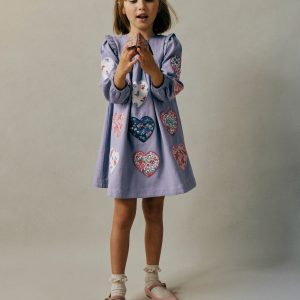Heart Appliqu??  Dress-Dusty Blue Hearts