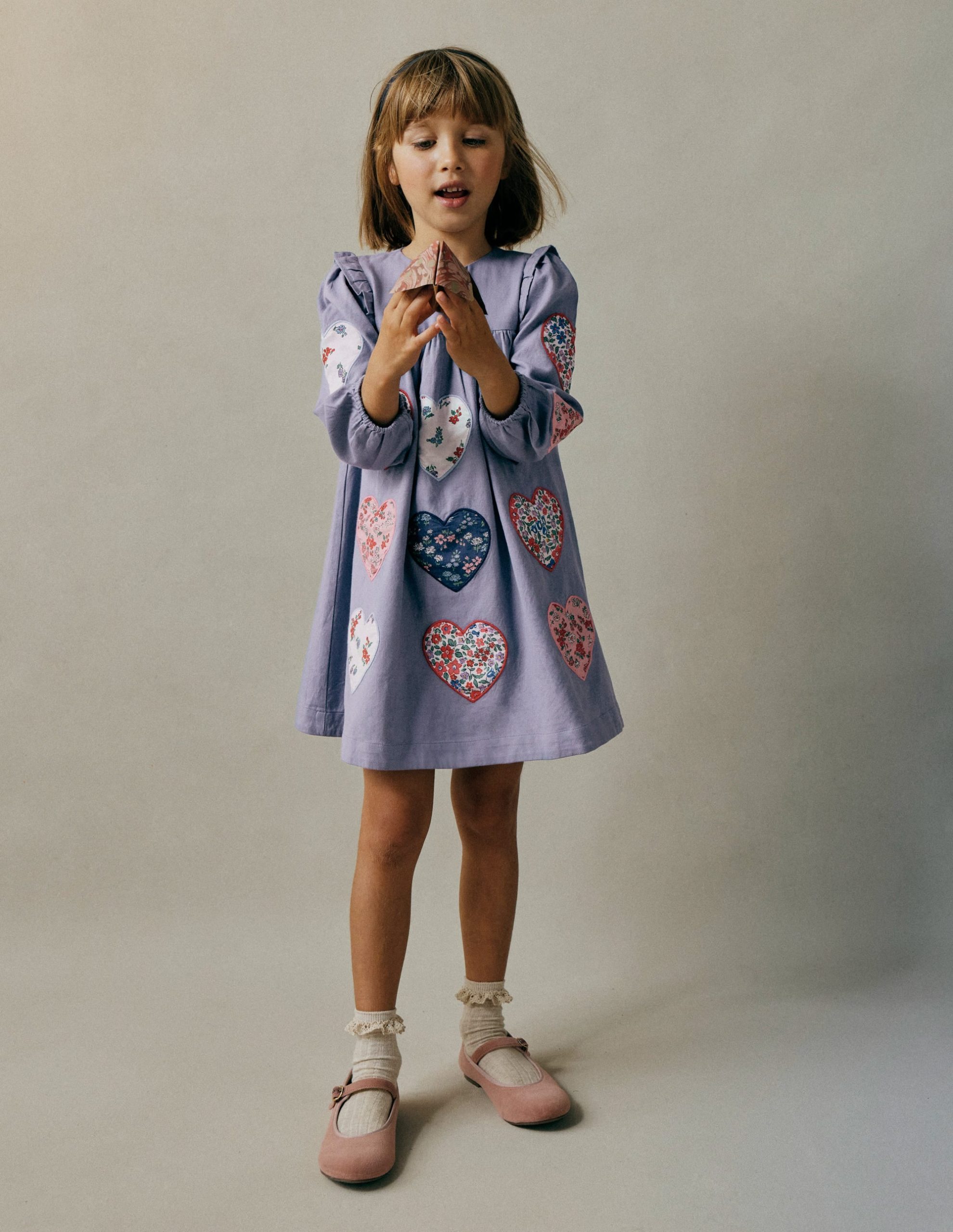 Heart Appliqu?? Dress-Dusty Blue Hearts