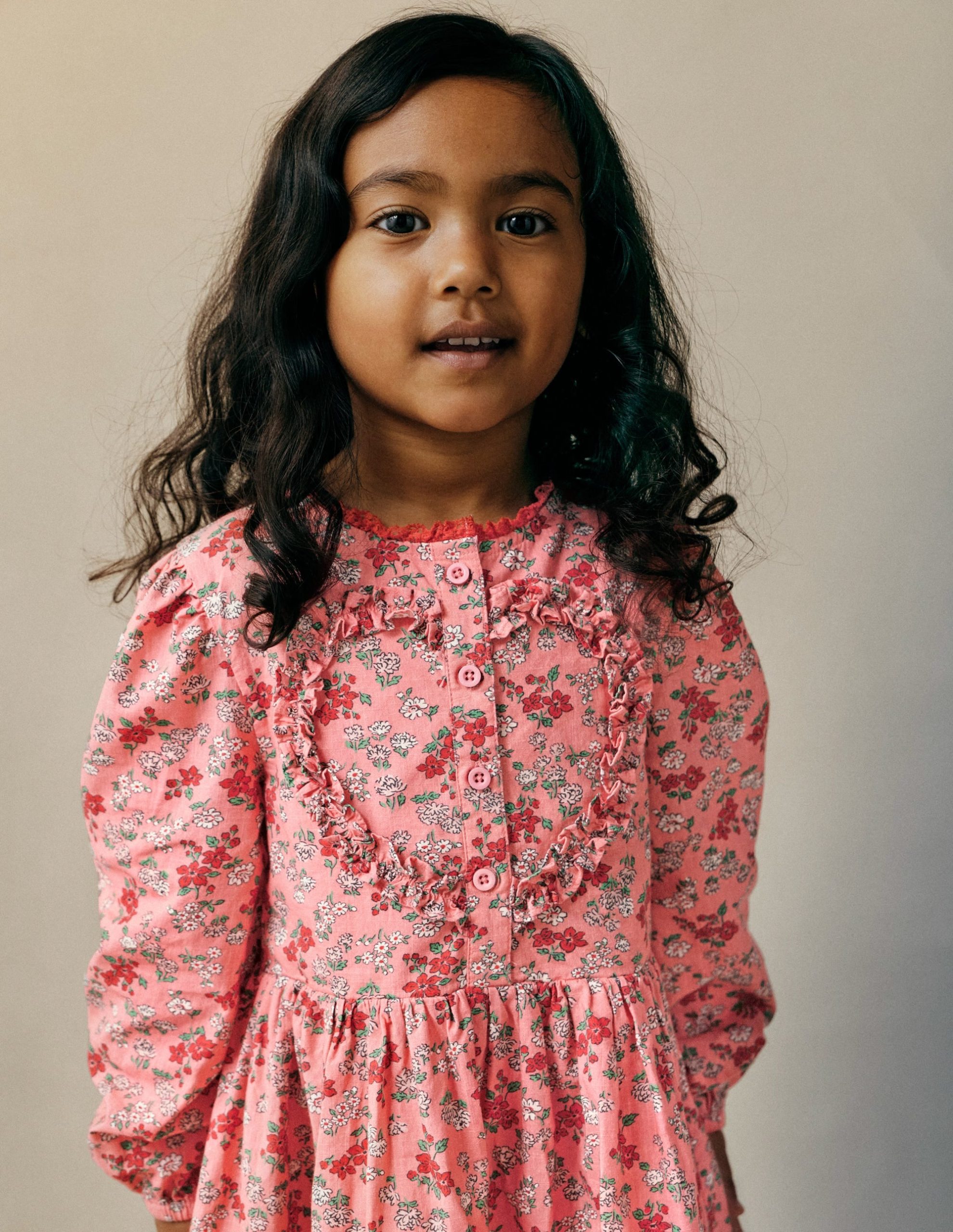 Pretty Interest Shirt Dress-Salmon Pink Meadow Floral