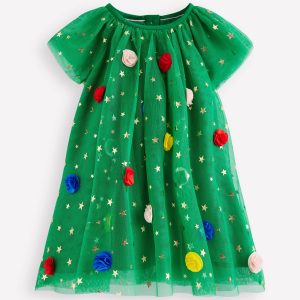 Layered Tulle Dress-Green Christmas Tree