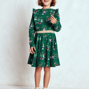Cora Twirly Jersey Dress-Jewel Green Nutcracker