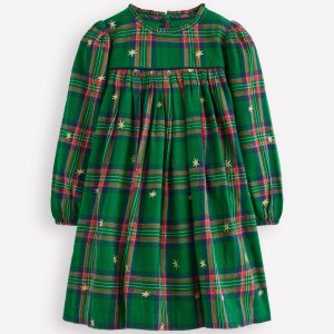Ruffle Neck Woven Dress-Star Check