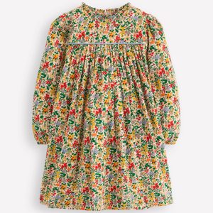 Ruffle Neck Woven Dress-Soft Ivory Flower Meadow