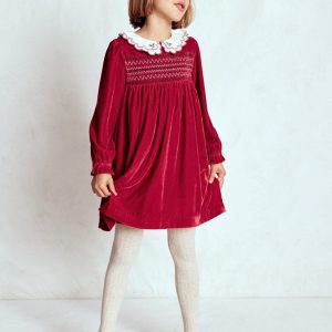 Cosy Collar Detail Smock Dress-Carmine Red